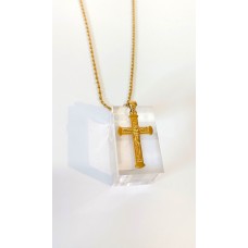 Ατσάλινο κολιέ με τον Εσταυρωμένο πάνω σε χρυσό σταυρό με μαίανδρο και χρυσή αλυσίδα STN12 